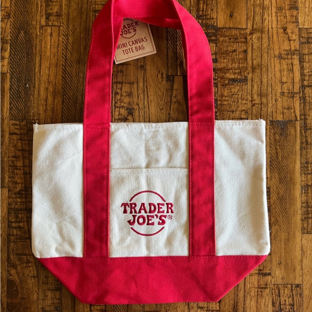 NWT TRADER JOES MINI Red and White Canvas Tote Bag